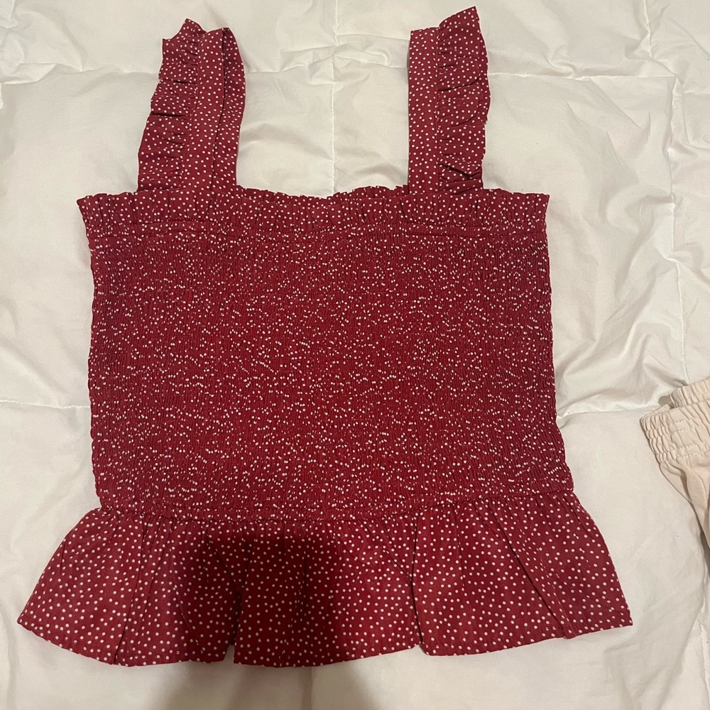 Red and white polka dot top Sage The Label